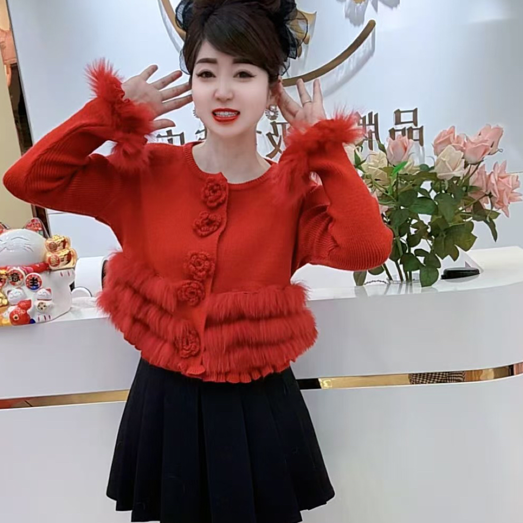 高级重工女装百搭短款洋气秋冬开衫时尚法式针织衫