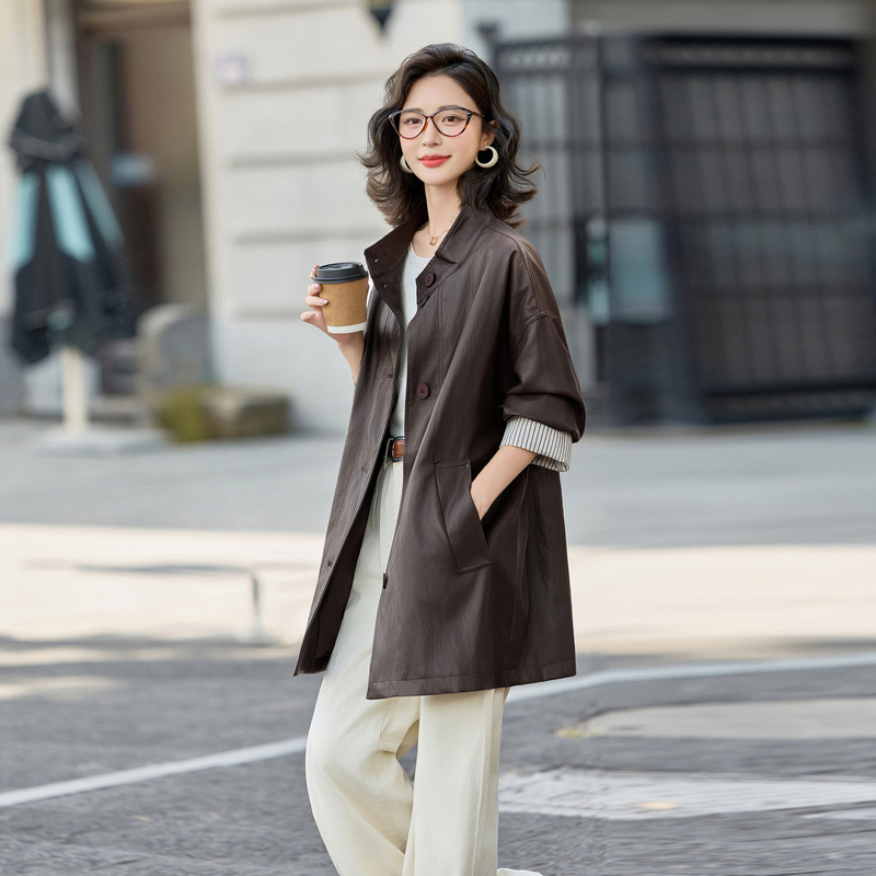 高级感宽松皮衣夹克外套女2025秋季新款时尚百搭中长款外套韩版