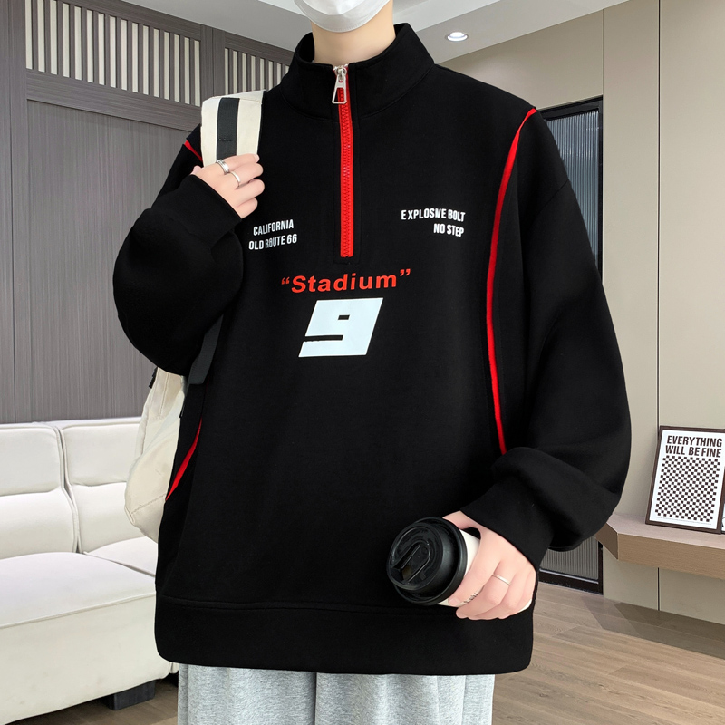 春秋款立领半拉链卫衣男孩高中初中学生青少年大童男装帅气上衣服