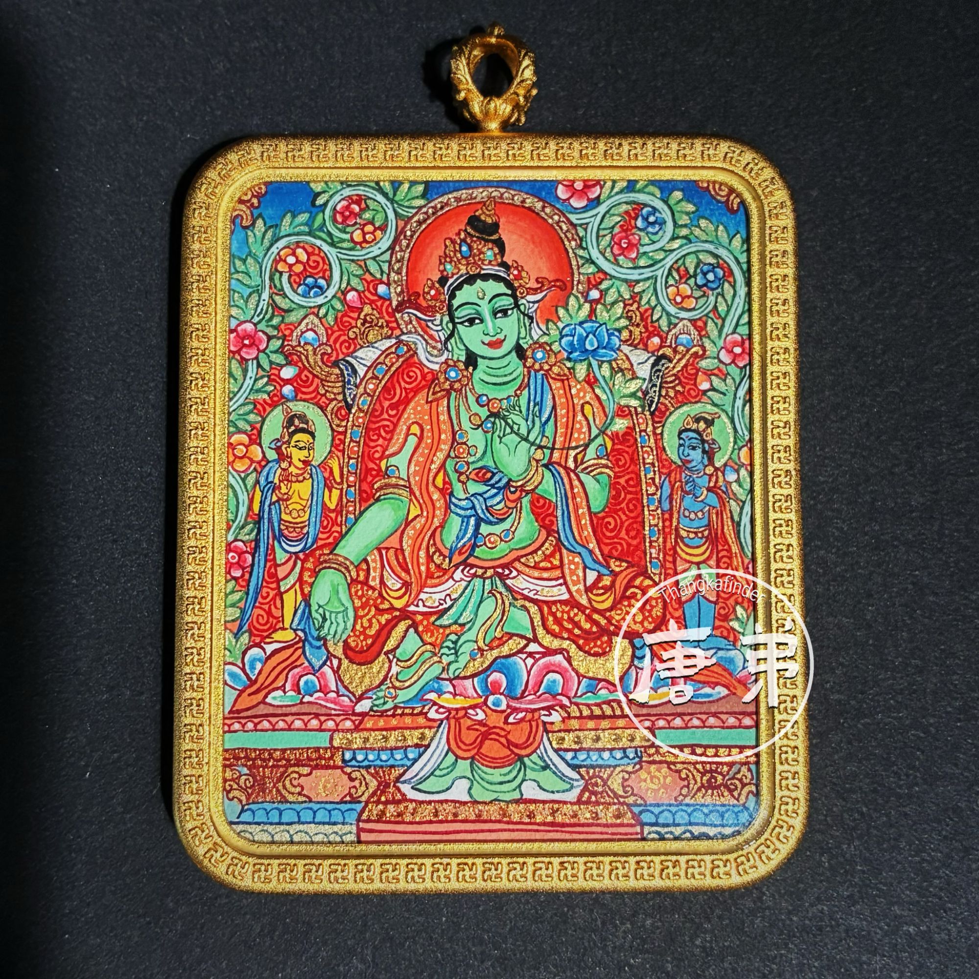 【唐弟】高卡绿度母唐卡吊坠热贡纯手绘