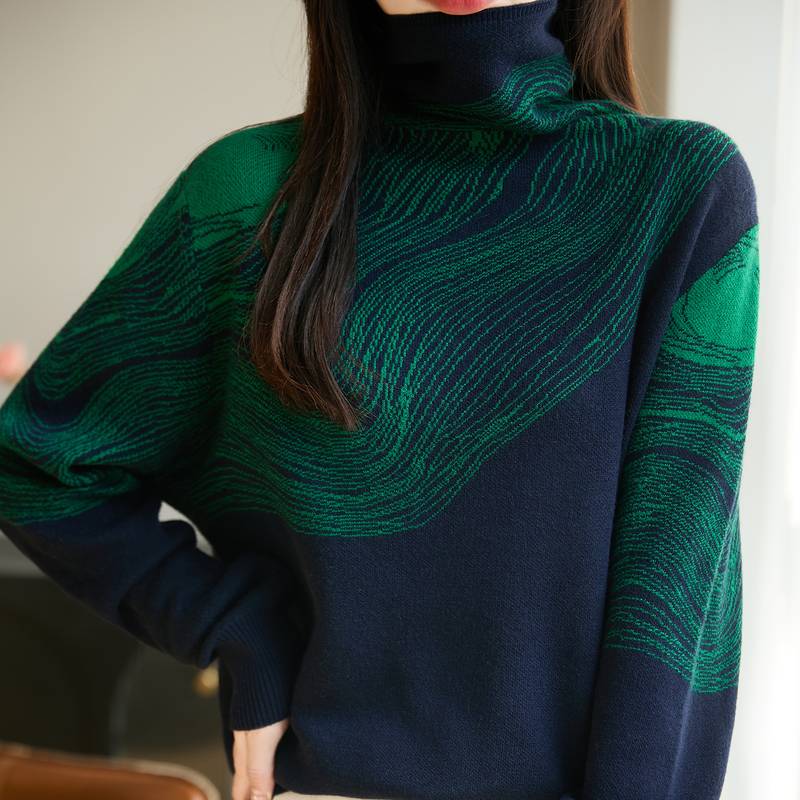 【现货宠粉】新款长袖针织衫女高领套头提花短款内搭打底慵懒厚毛衣