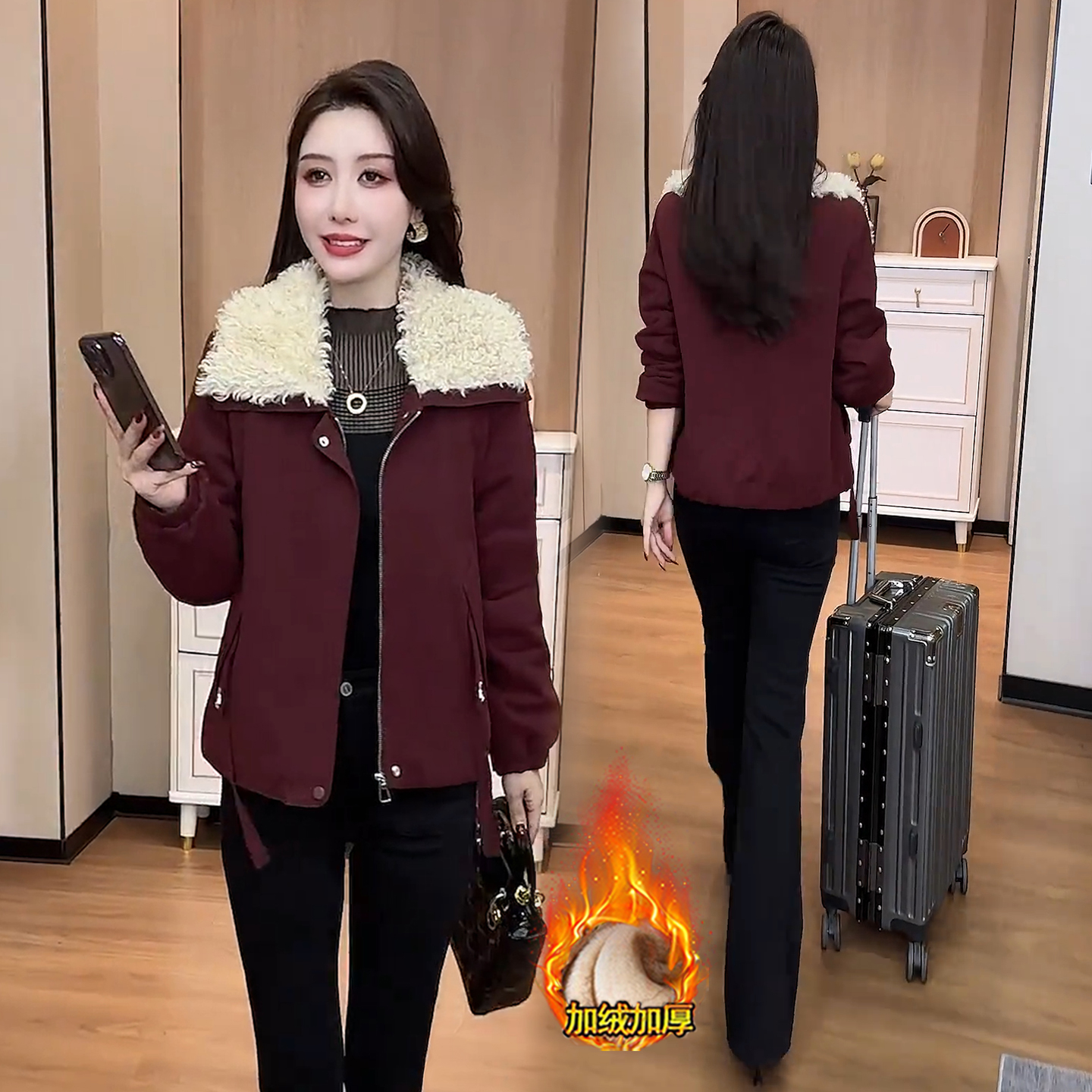 加绒加厚短外套女冬季新款洋气宽松显瘦百搭小个子保暖夹克上衣潮