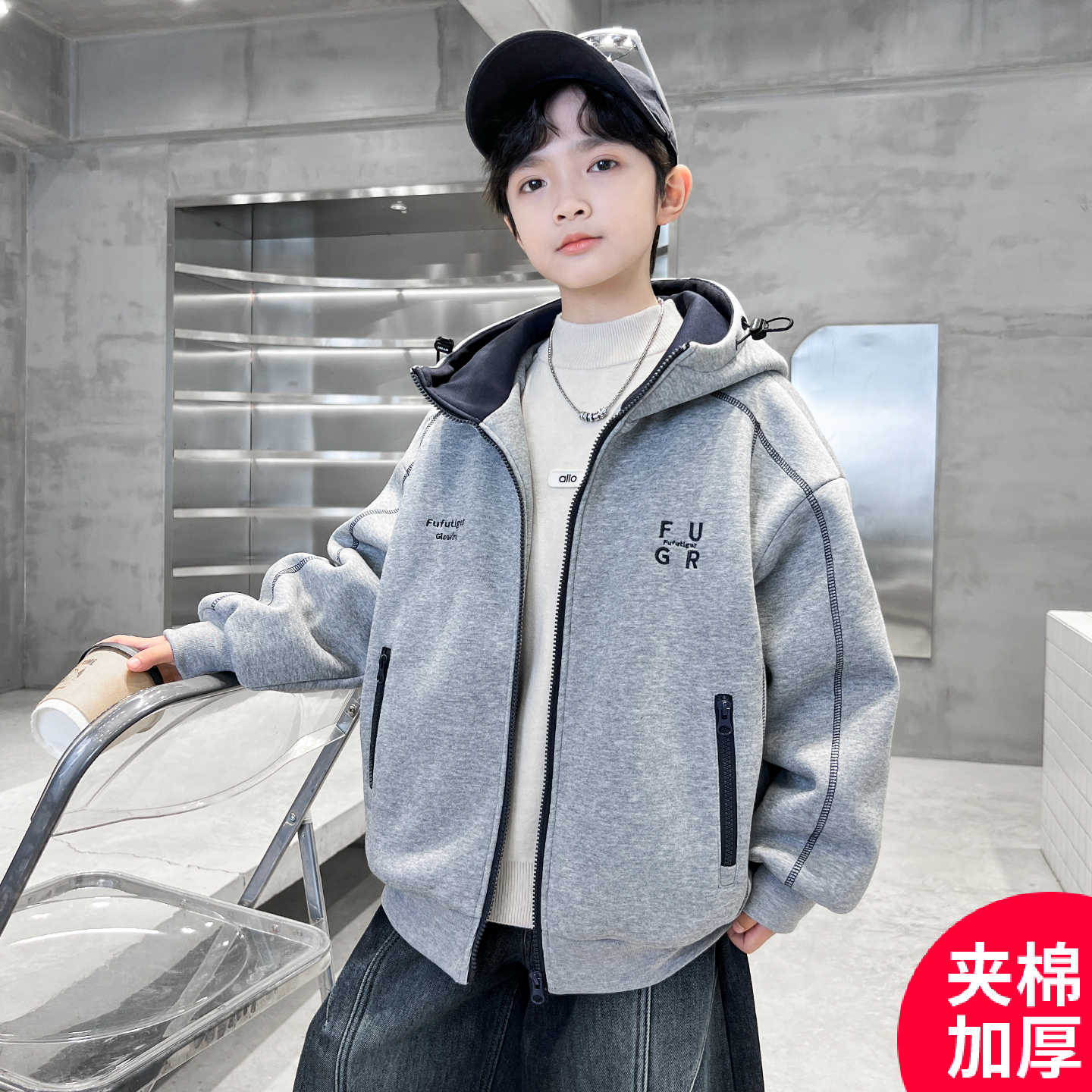 儿童装男童冬装夹棉外套2025新款中大童秋冬款男孩加厚冬季棒球服