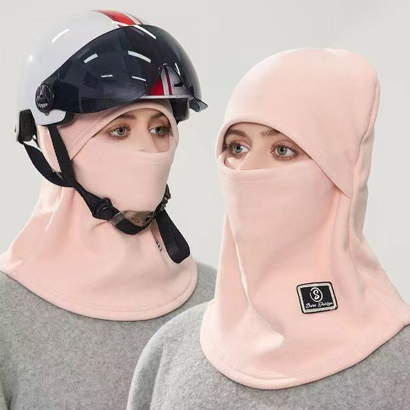 骑车面罩围脖一体帽子男女冬季套头盔内胆帽抓绒保暖护耳防寒围脖