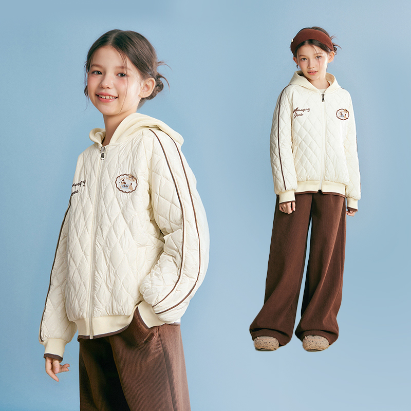 笛莎童装女童棉服秋冬新款中大童儿童保暖绗棉连帽外套-7M2557205