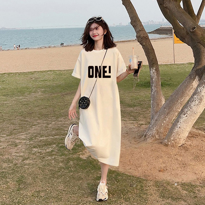 大码女装纯棉连衣裙夏季韩版宽松短袖t恤中长裙夏季大码包臀长裙