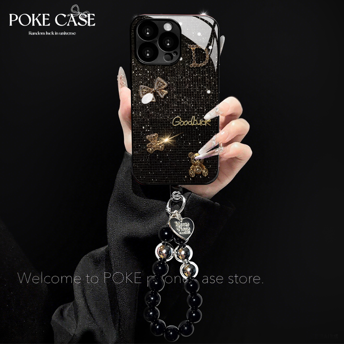 高级电镀玻璃金闪闪格子小熊适用苹果oppo华为vivo小米手链手机壳