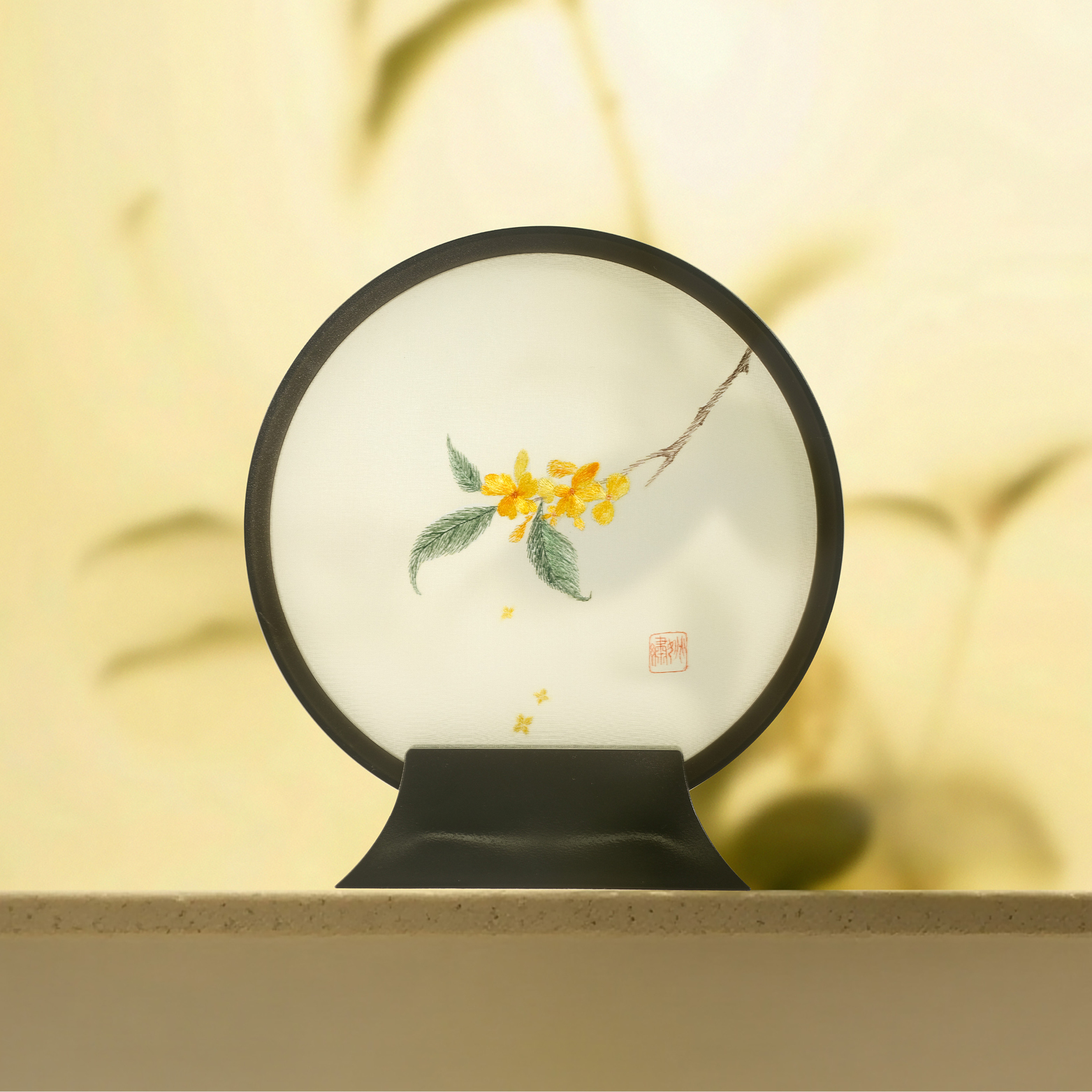 姚绣《四时风雅-金桂凝香》双面绣摆件 手工苏绣