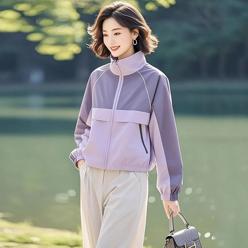 2025春款设计感休闲百搭高级感超好看紫色冲锋衣女夹克薄外套短款