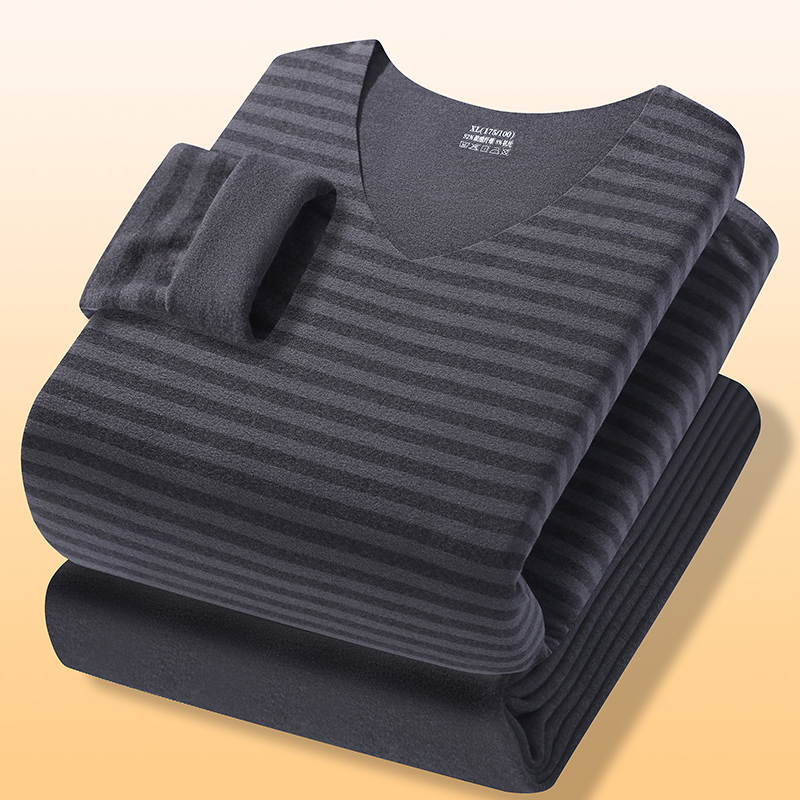 保暖条德绒内衣男士薄款秋衣秋裤v领打底衫秋冬季套装内穿长袖