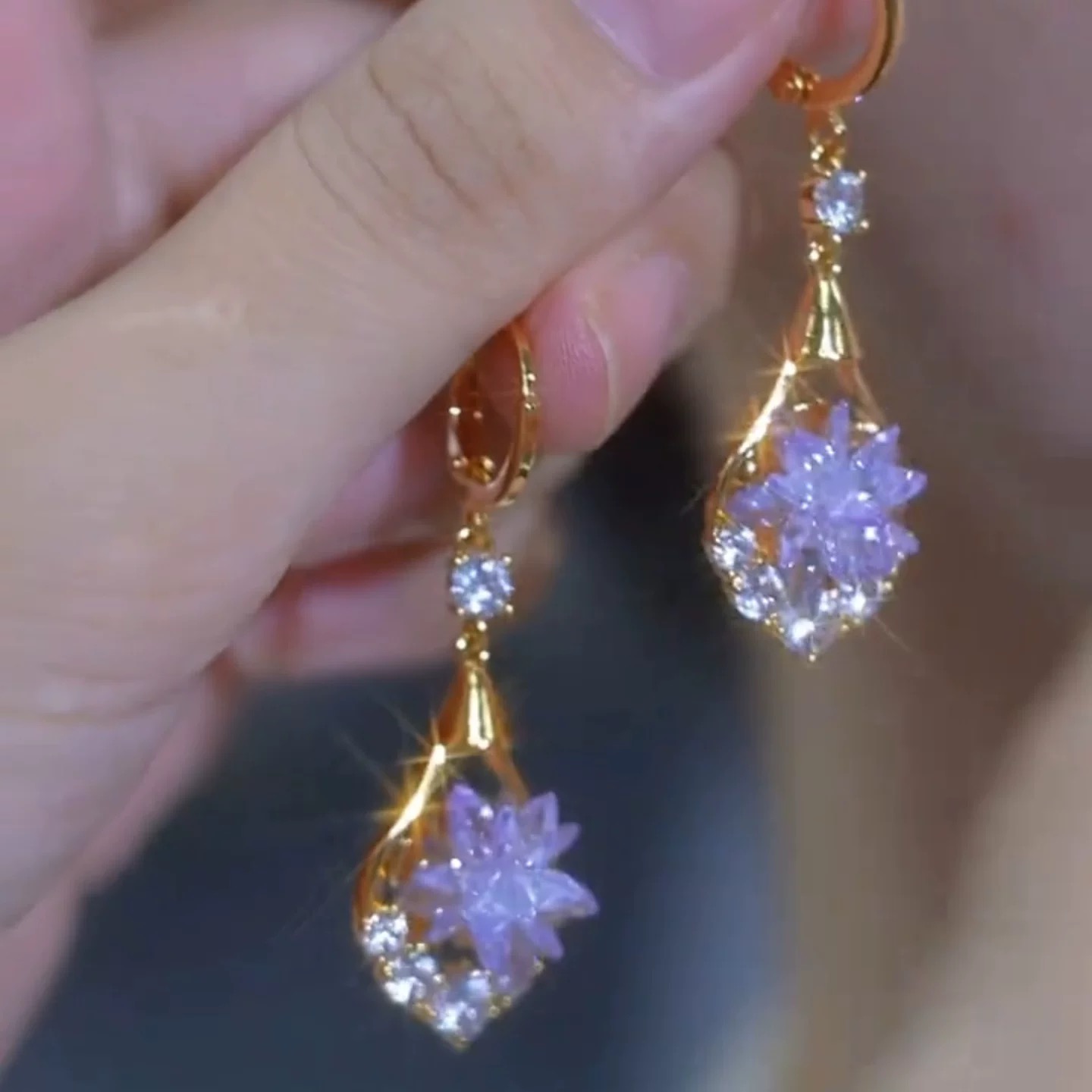 【双生恋】 新款高级感冰花锆石水滴耳环轻奢气质显脸瘦耳饰