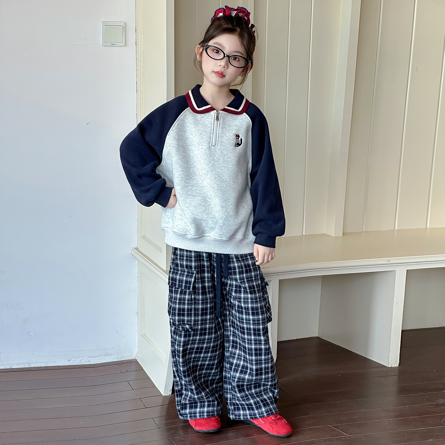 女童加绒卫衣套装秋冬2025新款儿童冬装一体绒女大童韩版两件套潮