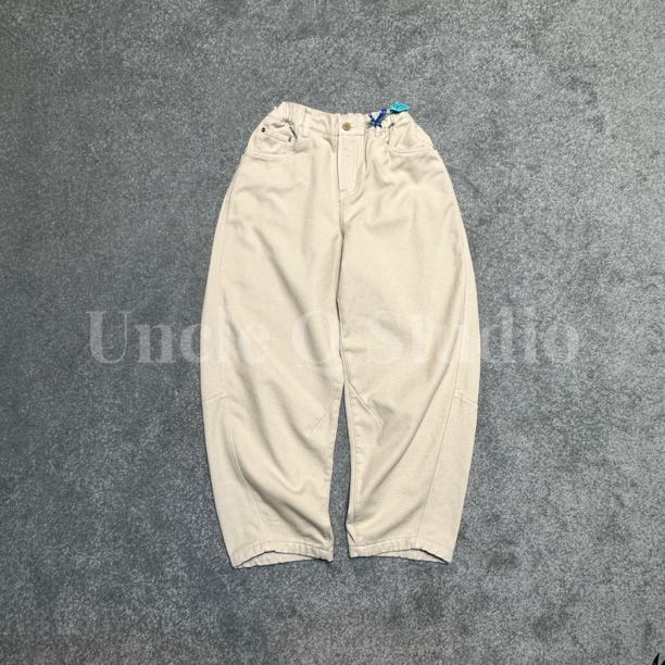 日系复古重磅纯棉水洗立体鱼骨线松紧腰镰刀休闲裤 男女同款