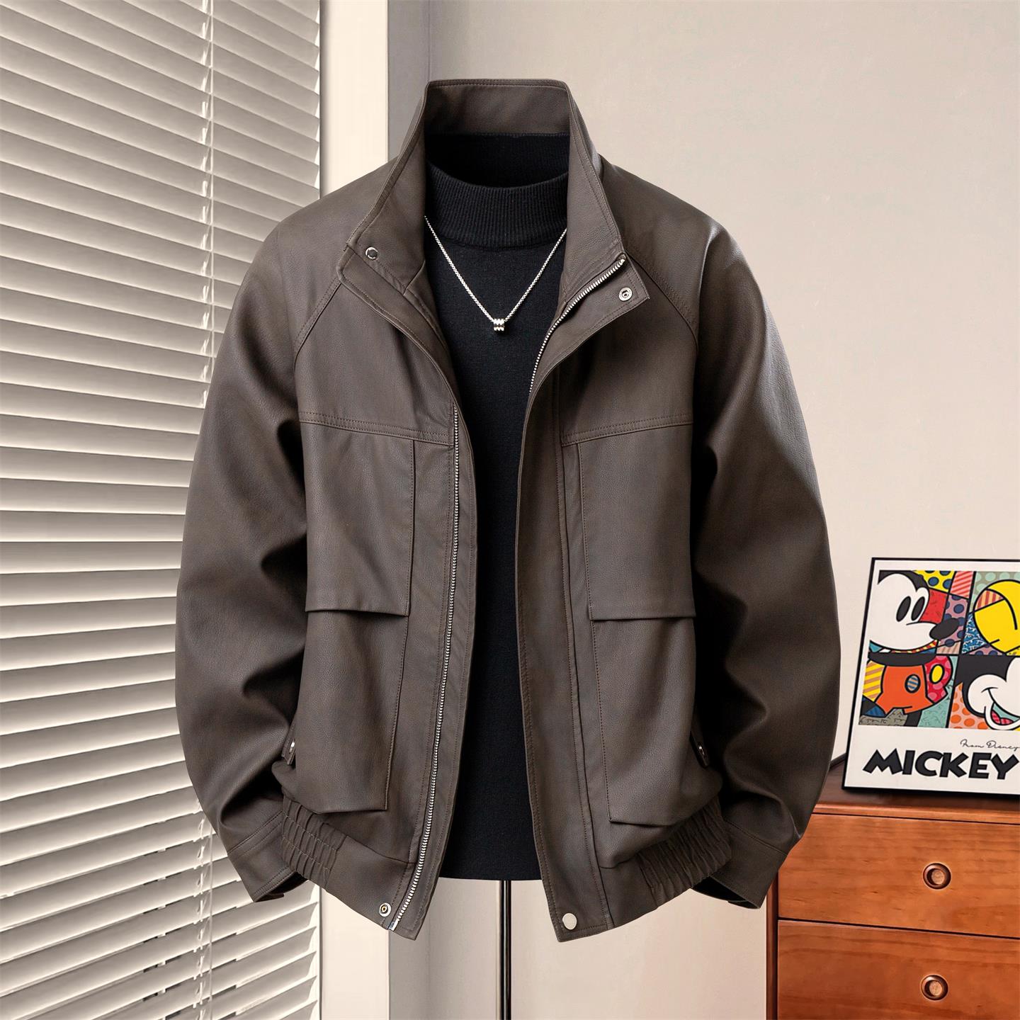 皮夹克男款冬季新款高端宽松加绒加厚保暖痞帅户外机能潮流男外套