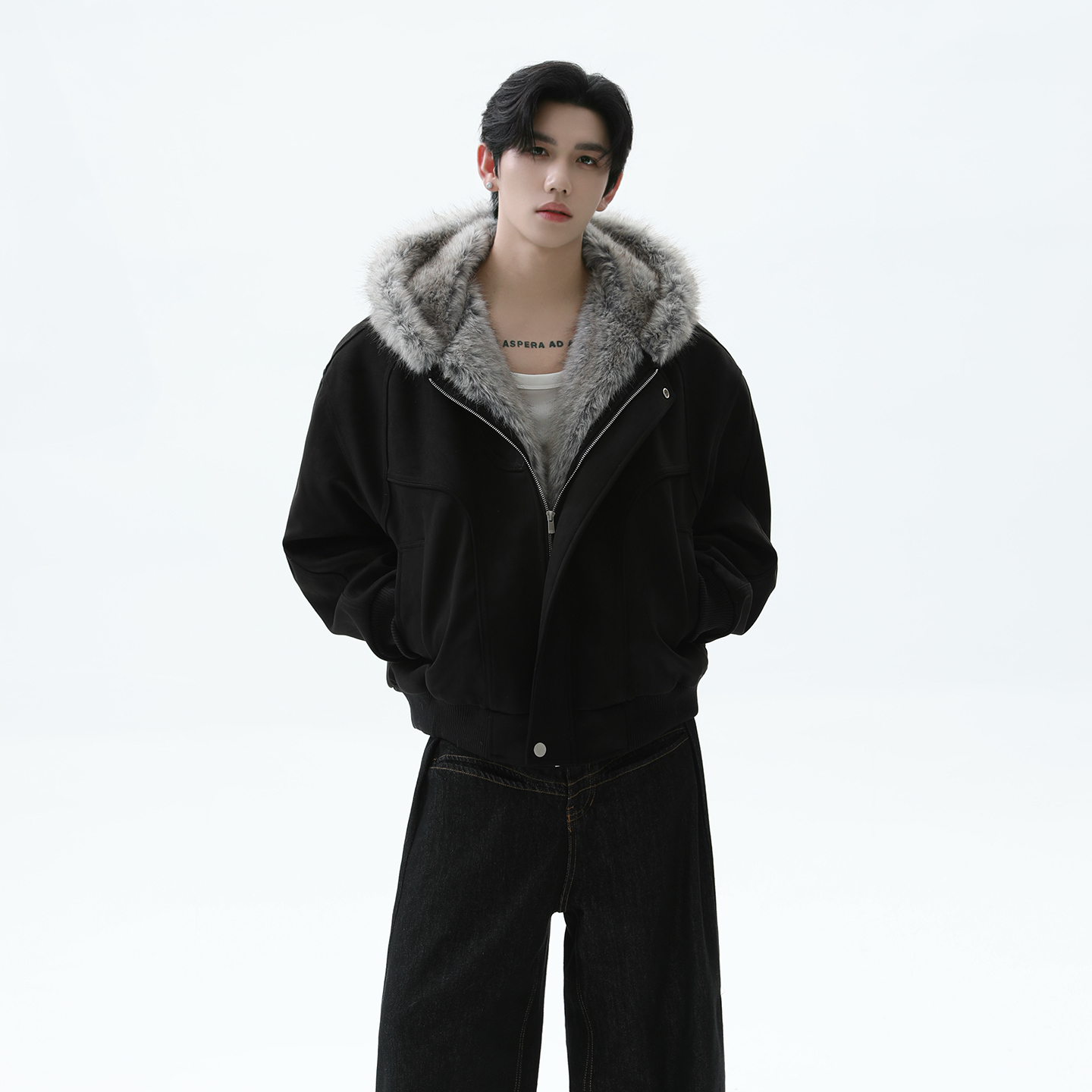 TURNTIDE「寒流克星 短款结构」仿狼毛哈灵顿连帽座山雕棉服外套男