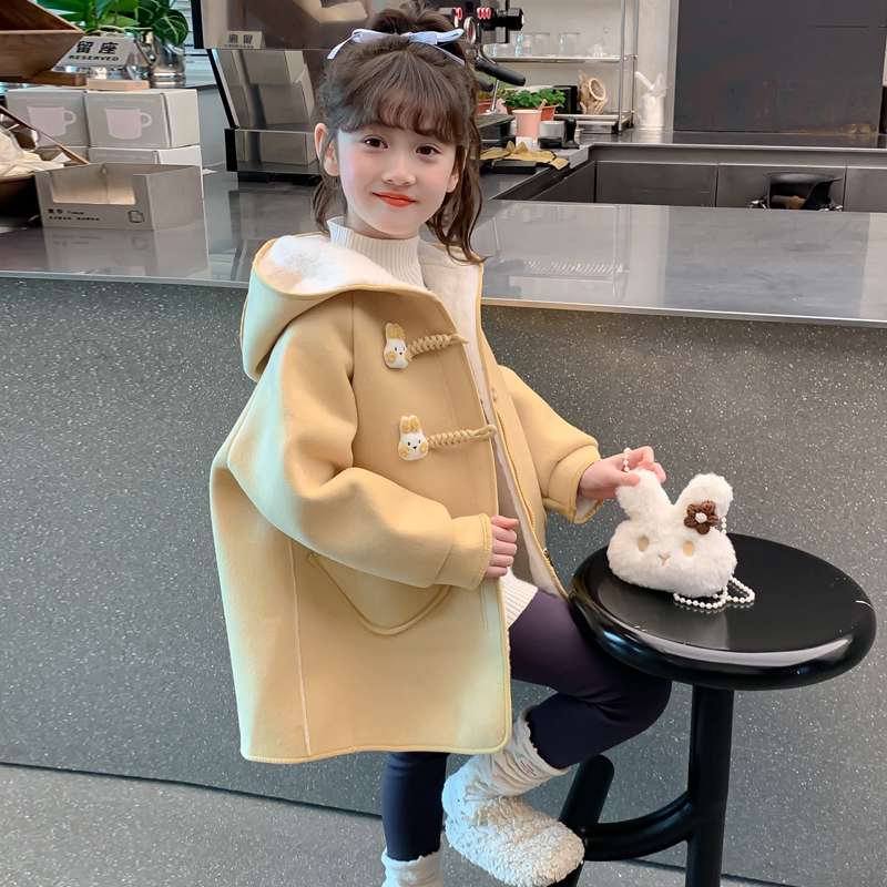 法国女童秋冬装外套2025新款儿童洋气女孩冬季加绒加厚中长款毛呢