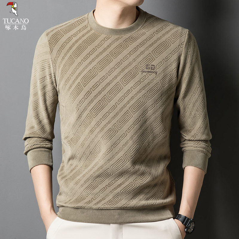 啄木鸟2025秋冬新款男士卫衣圆领长袖T恤时尚百搭舒适休闲上衣