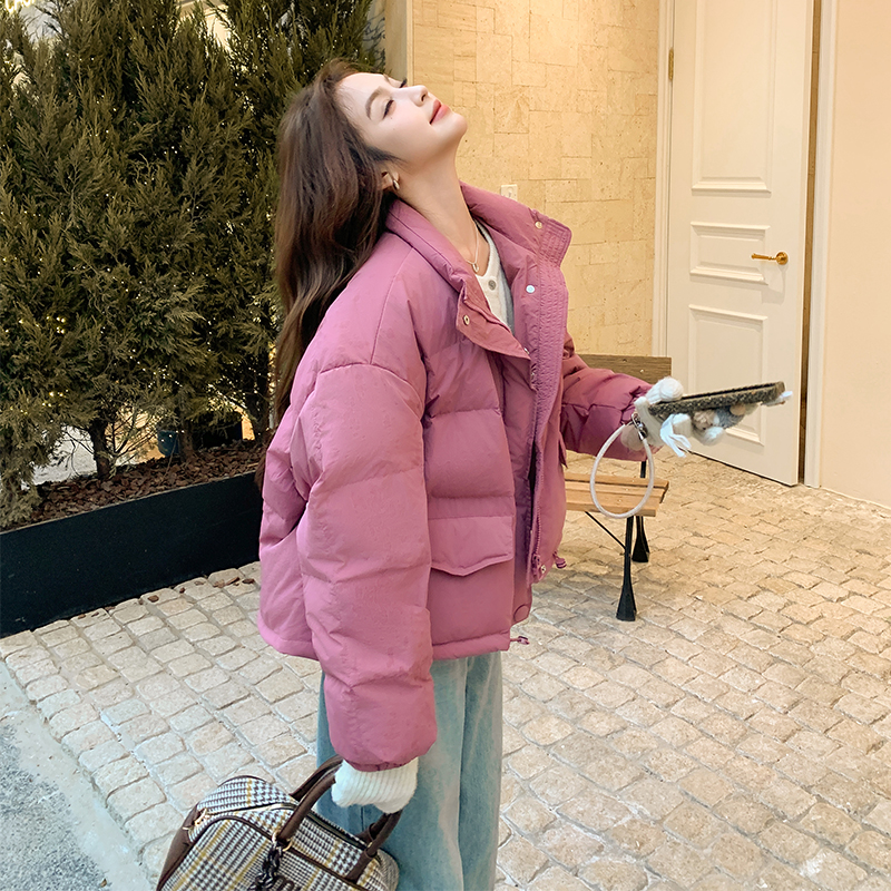 玫粉色立领白鸭绒羽绒服女冬季2025新款短款小个子减龄超好看上衣