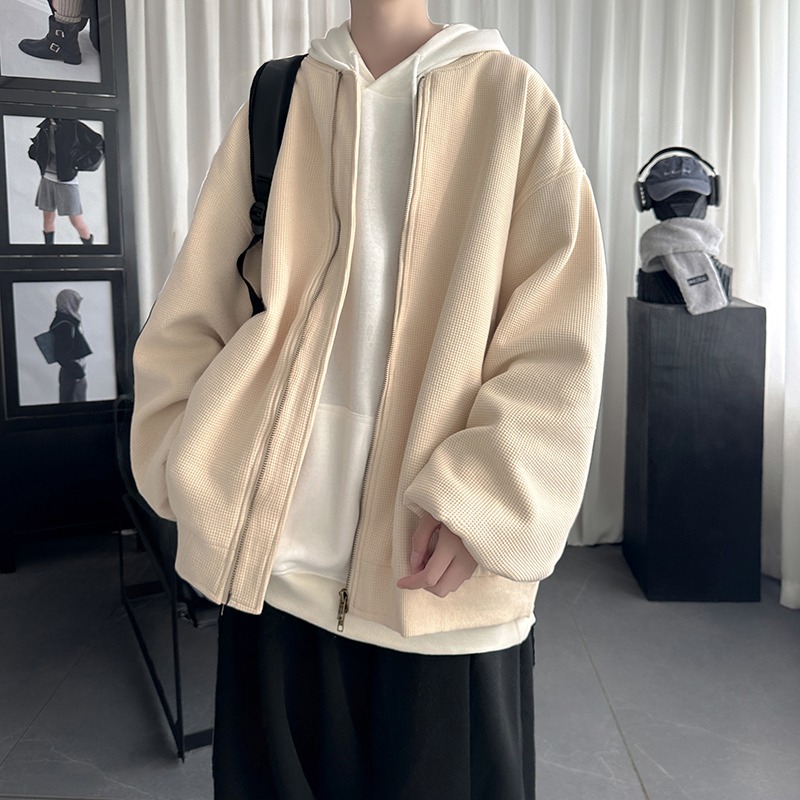 复古华夫格重磅棒球服外套男女春秋季潮牌情侣休闲百搭夹克秋冬