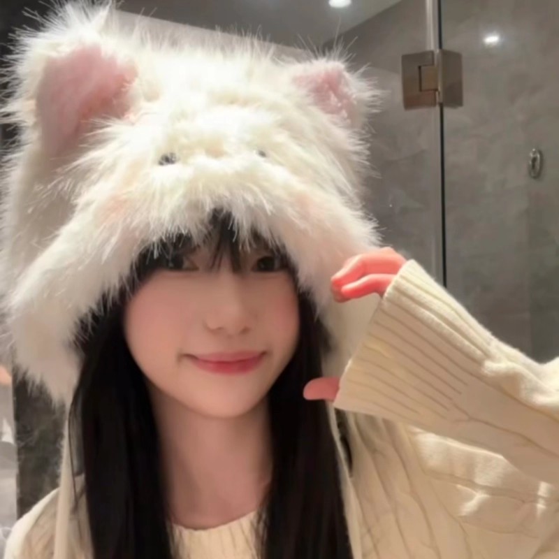 小猫尾巴帽子秋冬冬季可爱猫咪耳朵护耳毛绒帽保暖帽出游拍照女冬