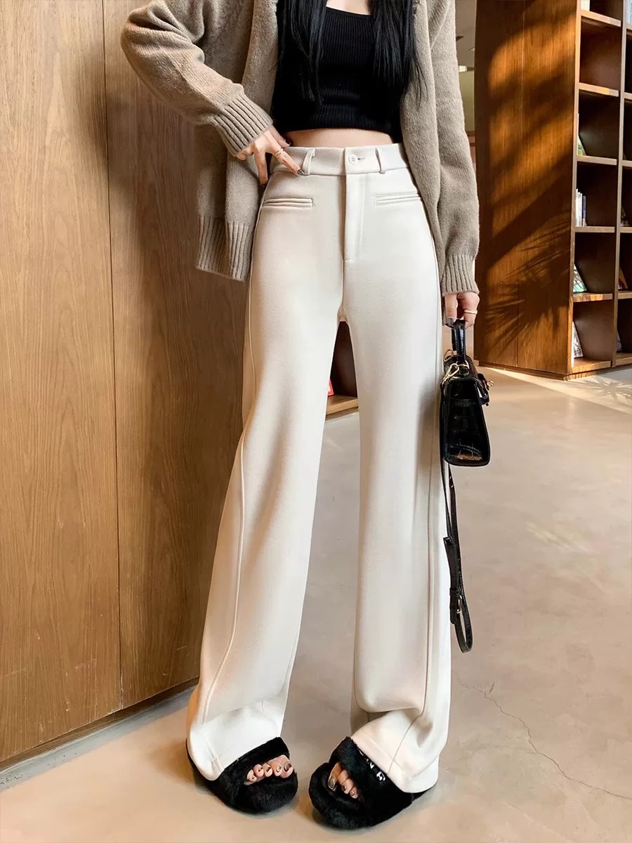 加绒秋冬高腰阔腿裤休闲高腰直筒微宽松休闲垂感拖地裤AM25805