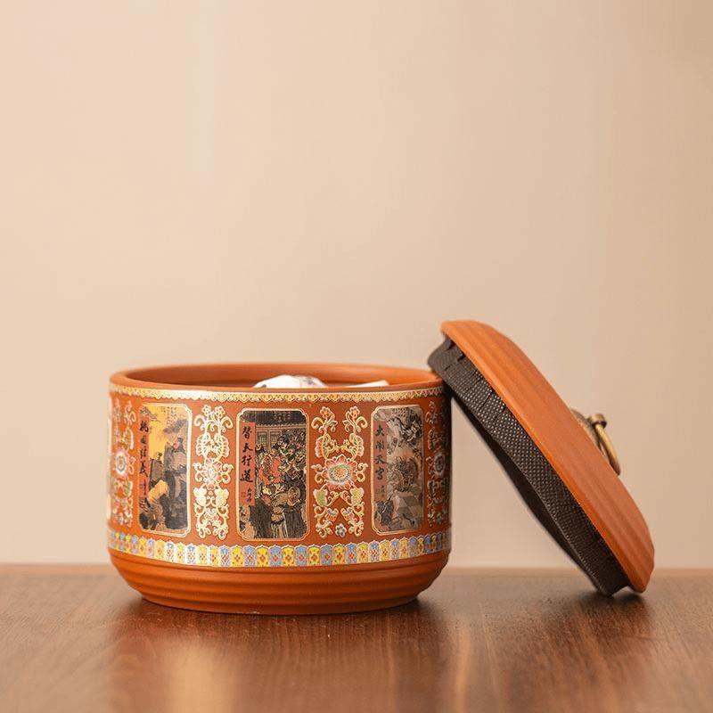 四大名著紫砂茶叶罐中式复古大号防潮密封罐高档家用陶瓷茶储茶罐