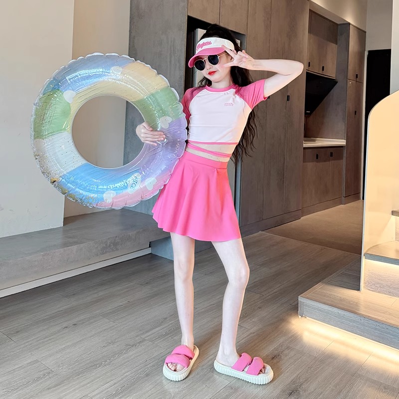 女童泳衣夏季2025新款儿童专业训练分体泳装女孩大童多巴胺游泳衣