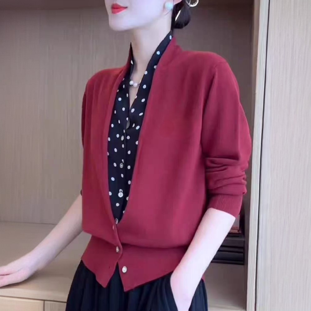 水墨画~春秋新款羊毛假两件气质时尚长袖针织衫洋气新国风