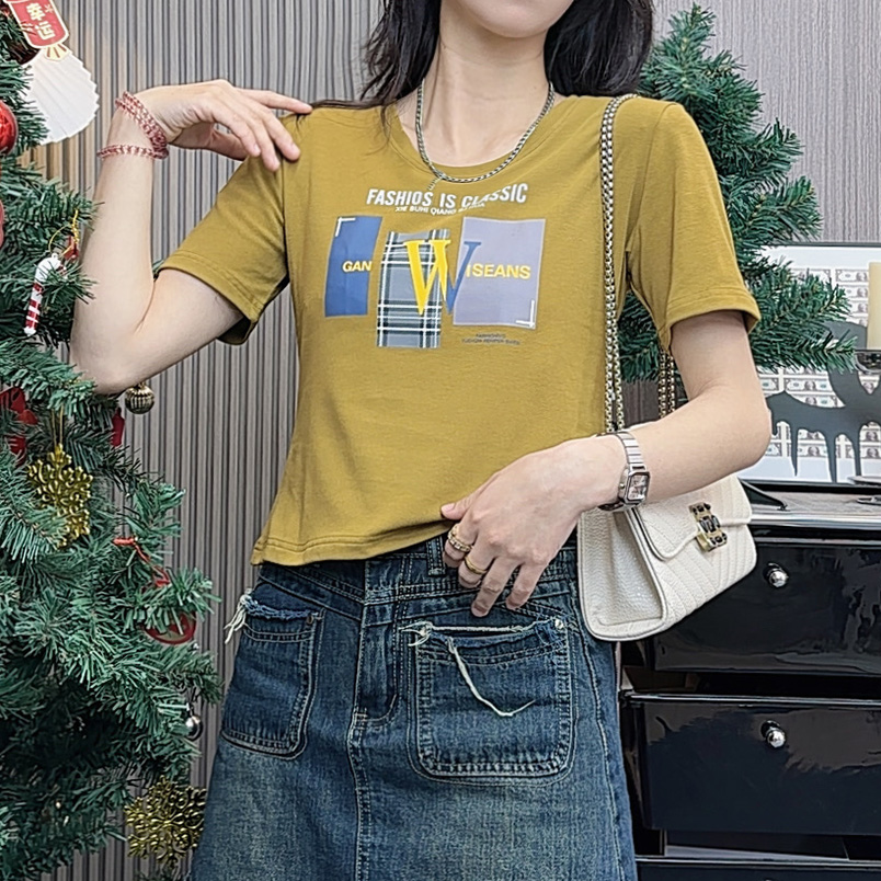 【青库存】设计感百搭短袖t恤女正肩显瘦