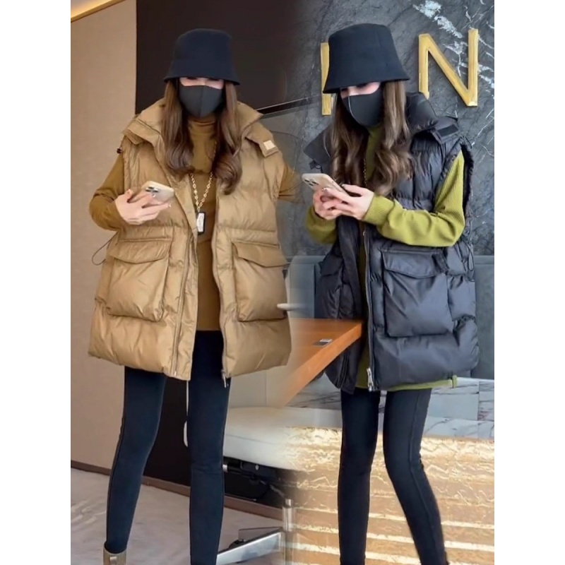 胖妹妹200斤欧货新款秋冬连帽棉服马甲韩版宽松时尚坎肩马夹外套