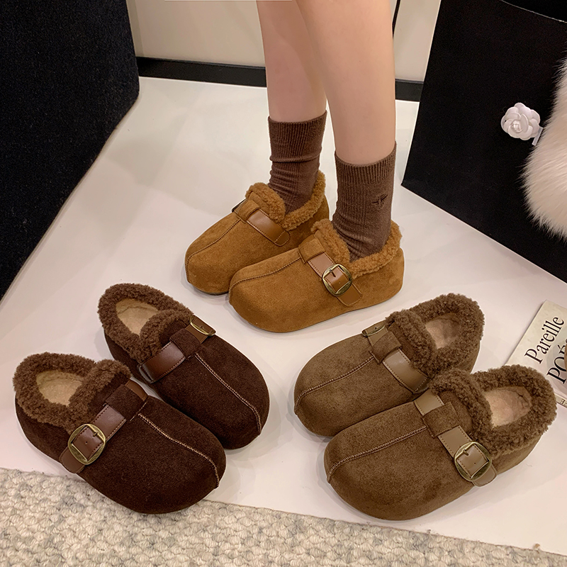 增高厚底加绒勃肯鞋2025新款秋冬季网红爆款一脚蹬雪地棉百搭棉鞋