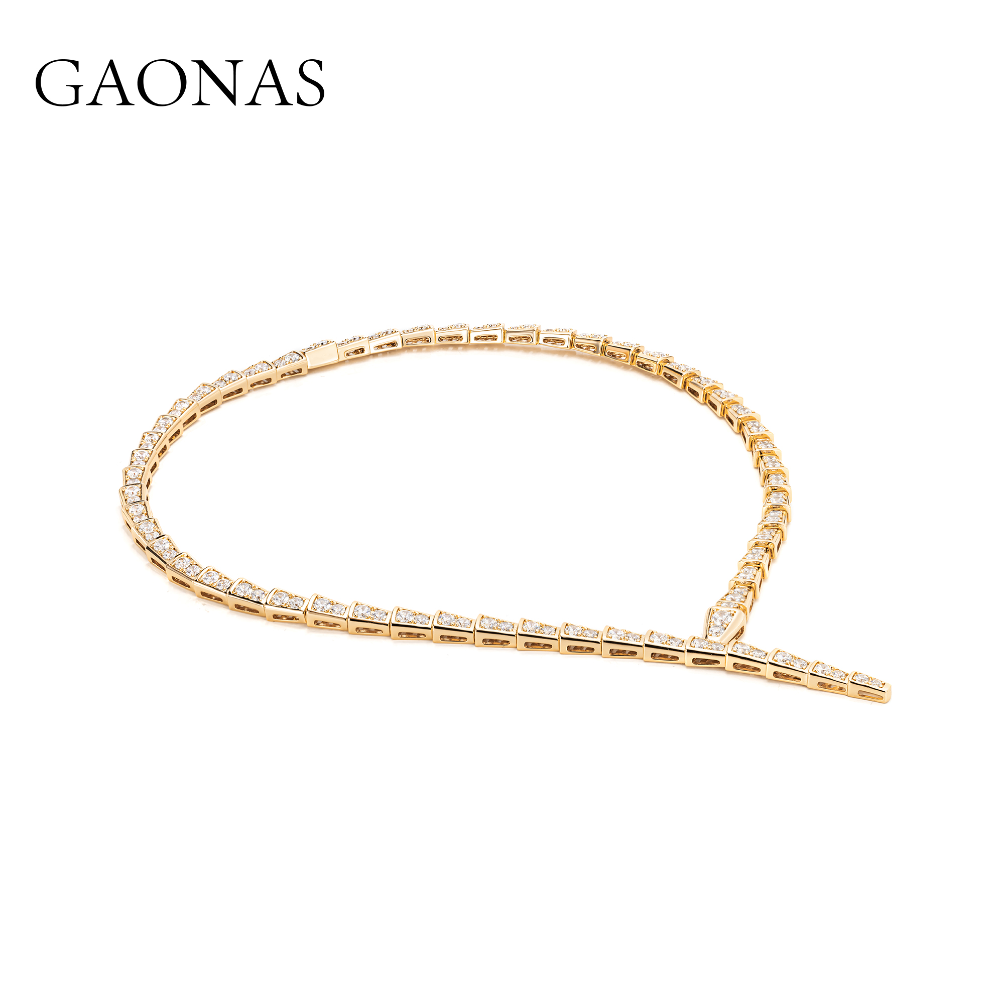 铜合金合成锆石项链 GAONAS 镀K金合成锆石项链 时尚潮流蛇形设计