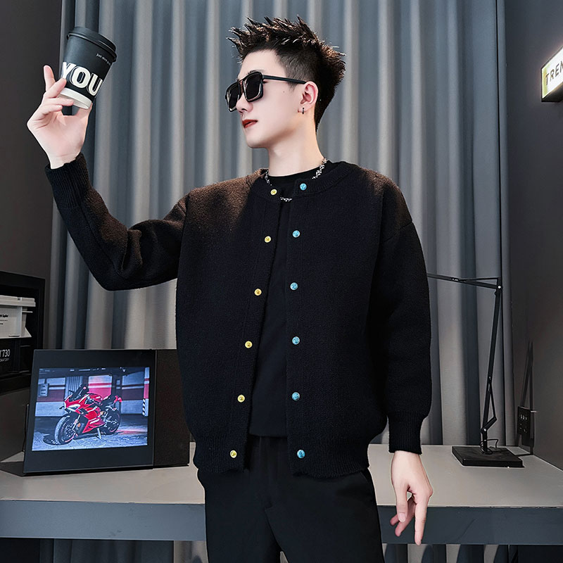 高级灰色保暖毛衣男款开衫针织衫上衣秋冬新款棒球领外套毛线上衣