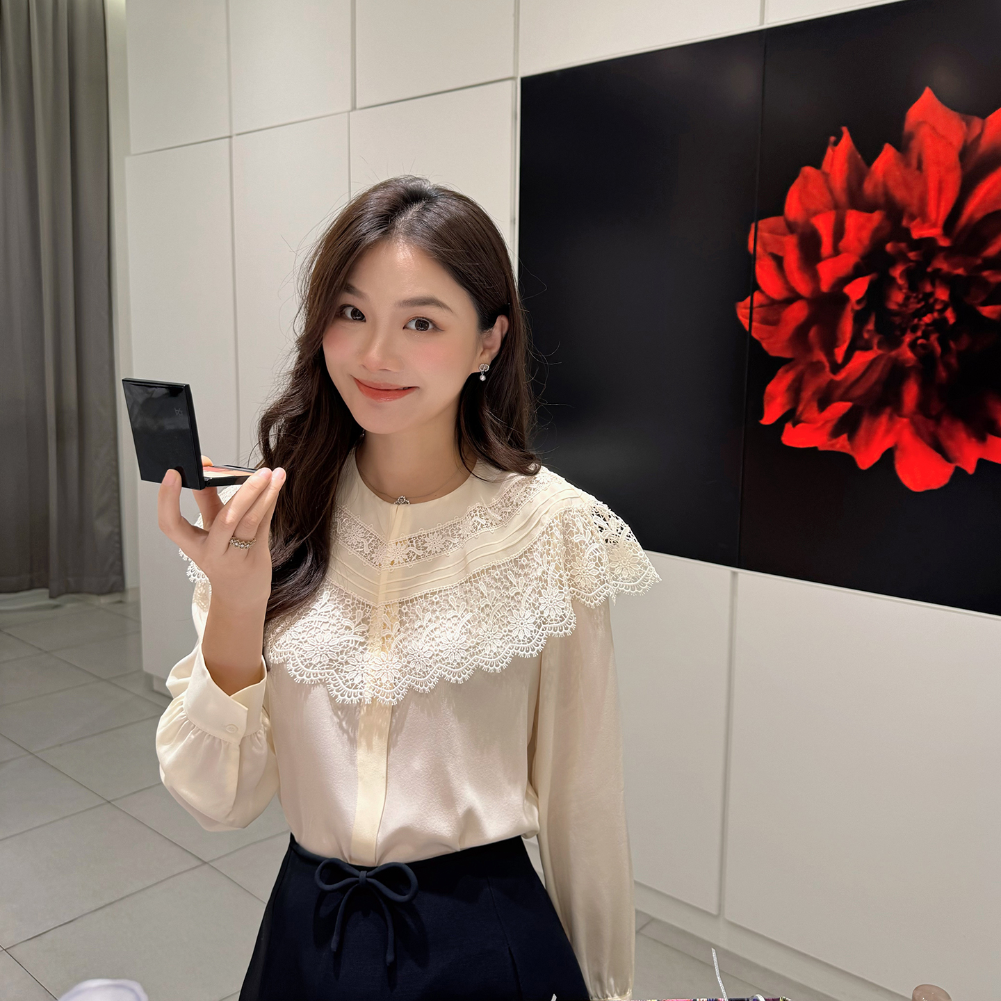 【琳媚】“衬衫”新款蕾丝花边长袖衬衫上衣女