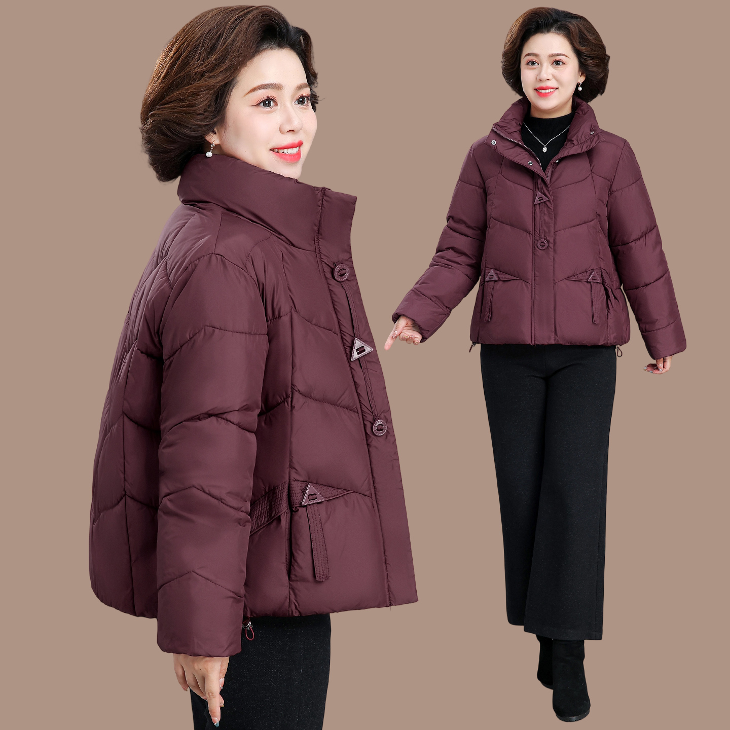 小个子妈妈短款羽绒棉服加厚保暖上衣中老年人秋冬季棉袄洋气外套