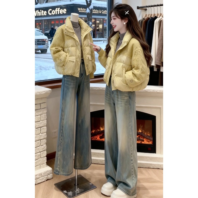 韩版超好看灯芯绒拼接棉服女冬季2025新款加厚保暖小个子棉衣外套