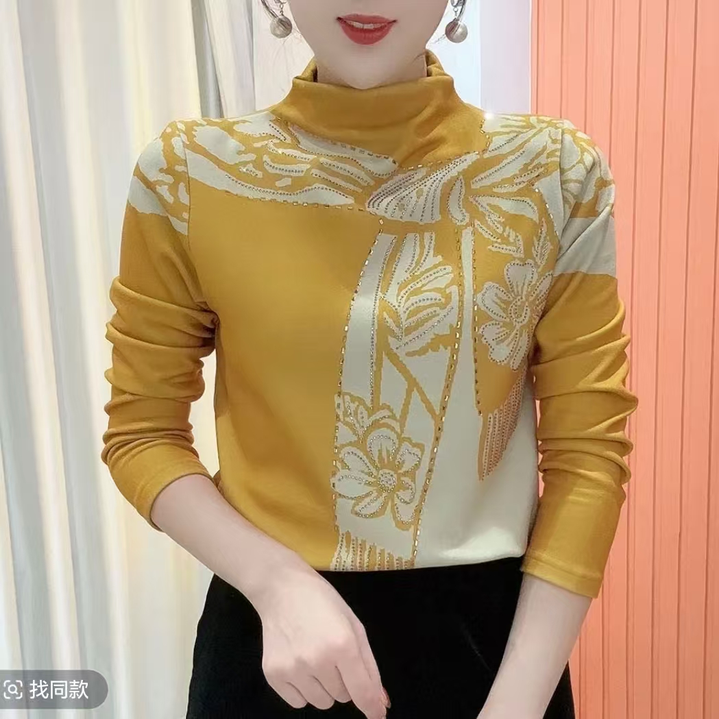 2025冬季新款半高领印花气质百搭长袖减龄加绒打底衫上衣女781