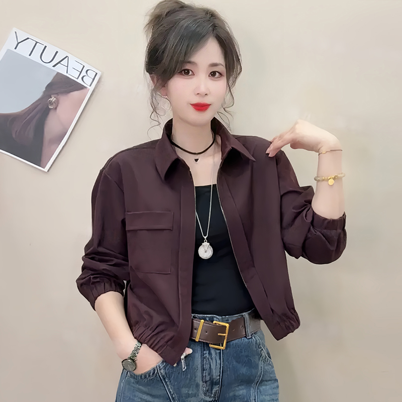 设计感时尚百搭拼接短外套女2025年秋冬新款韩版拉链翻领纯色上衣