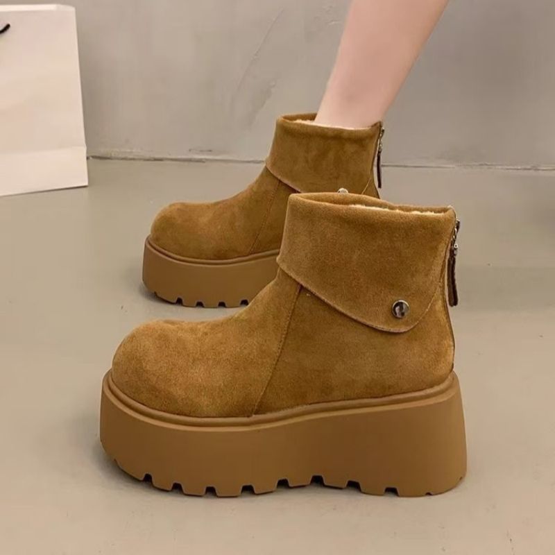加绒尖头超火百搭小个子松糕厚底增高短靴子女2025秋冬季新款时尚