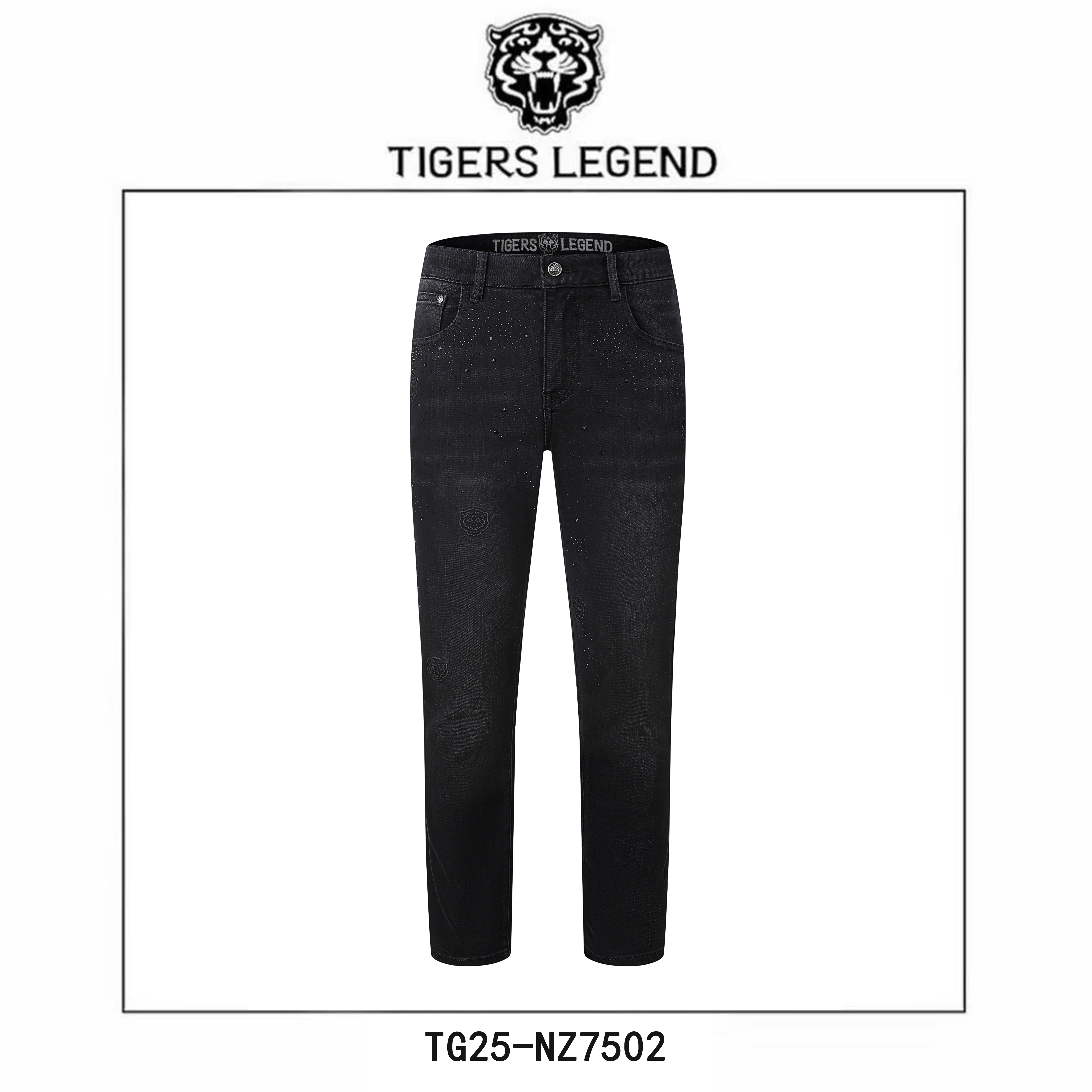 TIGERS LEGEND重工烫钻轻奢潮牌男士小直筒牛仔裤修身弹力NZ7502