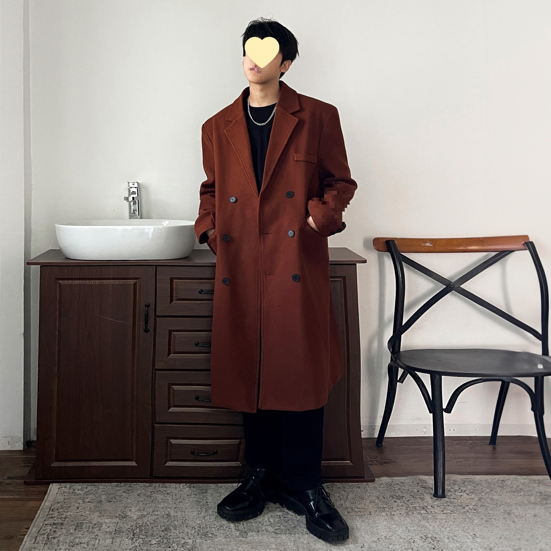 黑色中长款毛呢大衣男2025年新款秋冬季棉外套感英伦风呢子风衣现