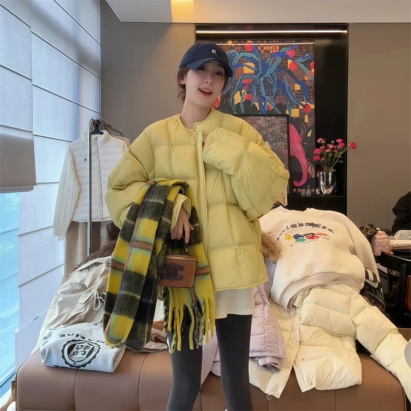 冬季新款韩系纯色保暖棉服女宽松显瘦设计感小众百搭时髦上衣外套