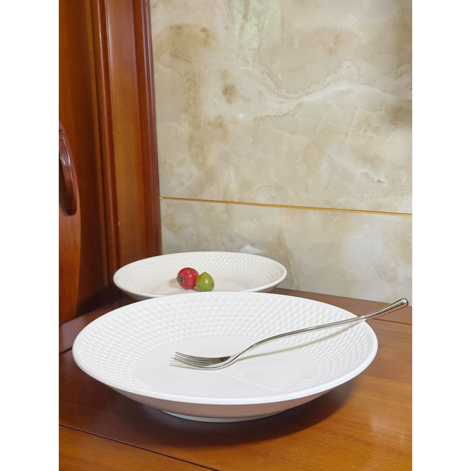 摩登百分百纯白深盘家用陶瓷盘小蛮腰深盘创意盘加高汤盘简约深盘