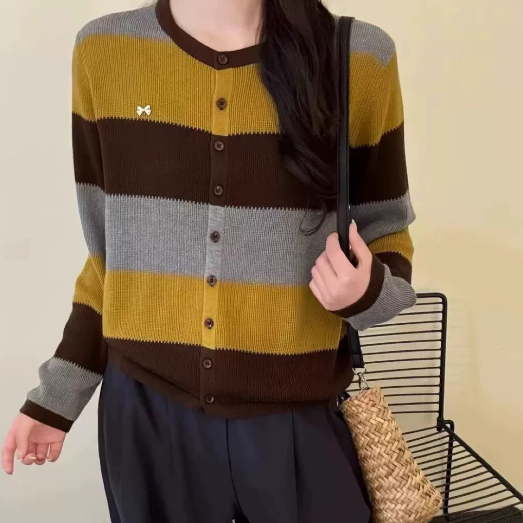 2025早秋新款韩版女装女款长袖针织开衫女宽松休闲百搭女上衣