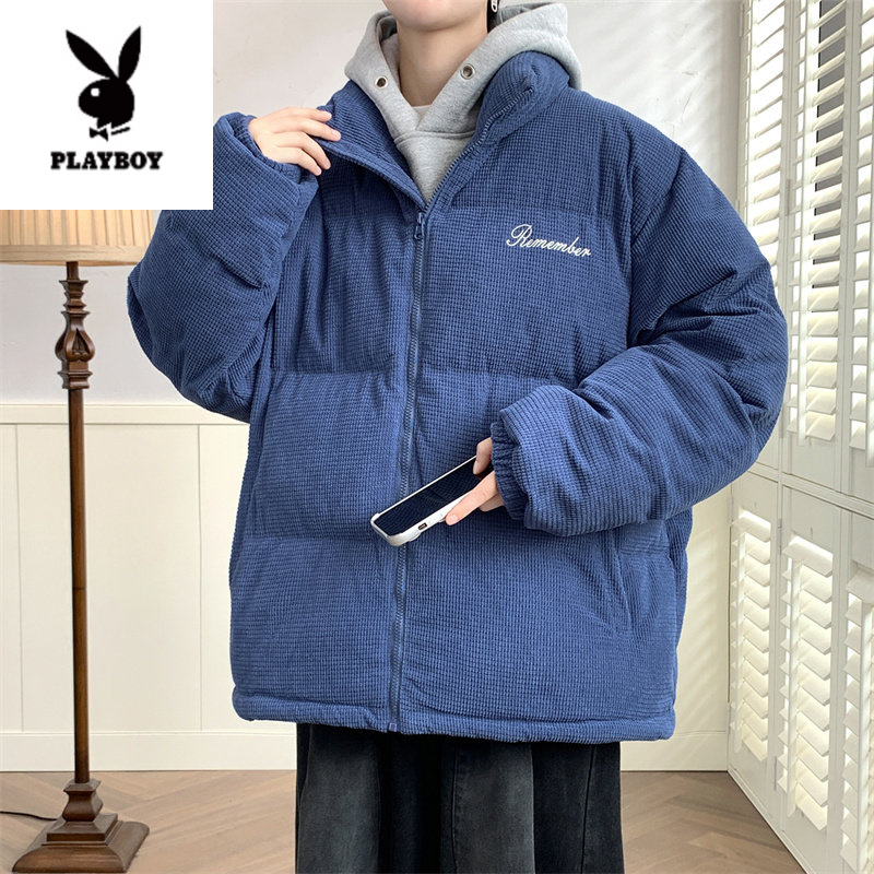 花花公子冬季男士加厚大码棉衣灯芯绒青少年连帽加大棉服外套