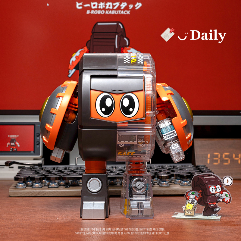 费米铁甲小宝之006号机器人丸子龙小颗粒积木潮玩模型家居摆件
