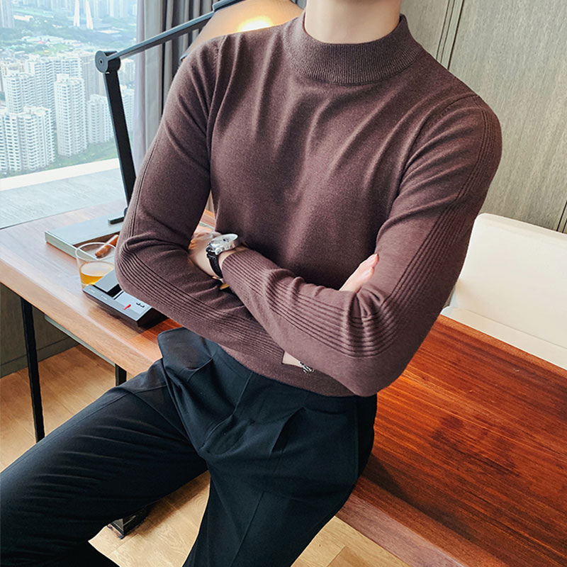 半高领针织条纹毛衣男款爆款2025新款秋冬时尚百搭修身打底衫男