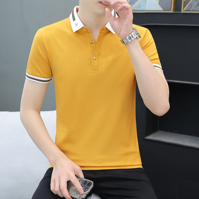 夏季高档男士短袖T恤翻领polo衫新款修身潮流上衣男带领休闲体恤