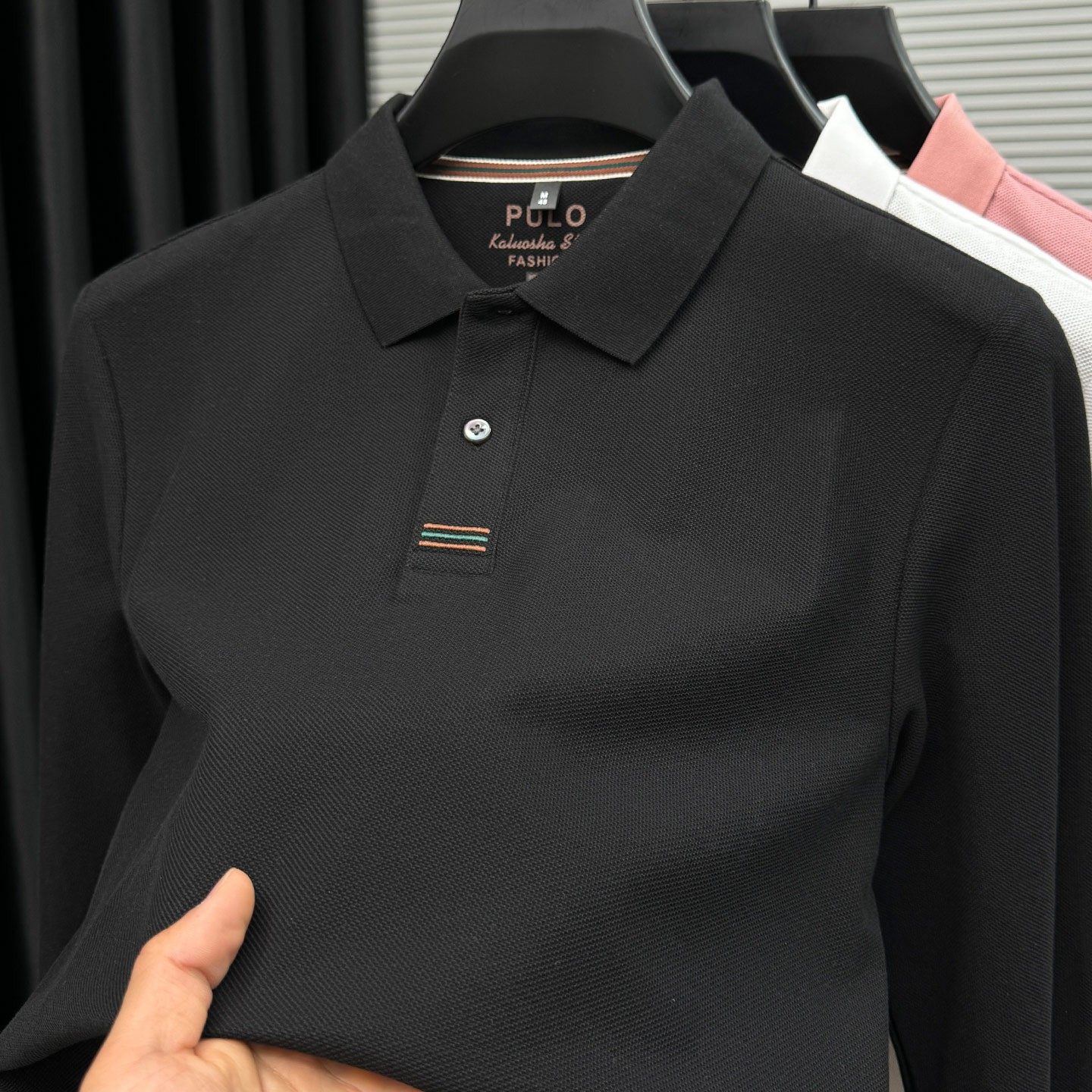 【100%新疆精梳棉】专柜长袖t恤Polo衫男士刺绣翻领大码T恤商务休闲