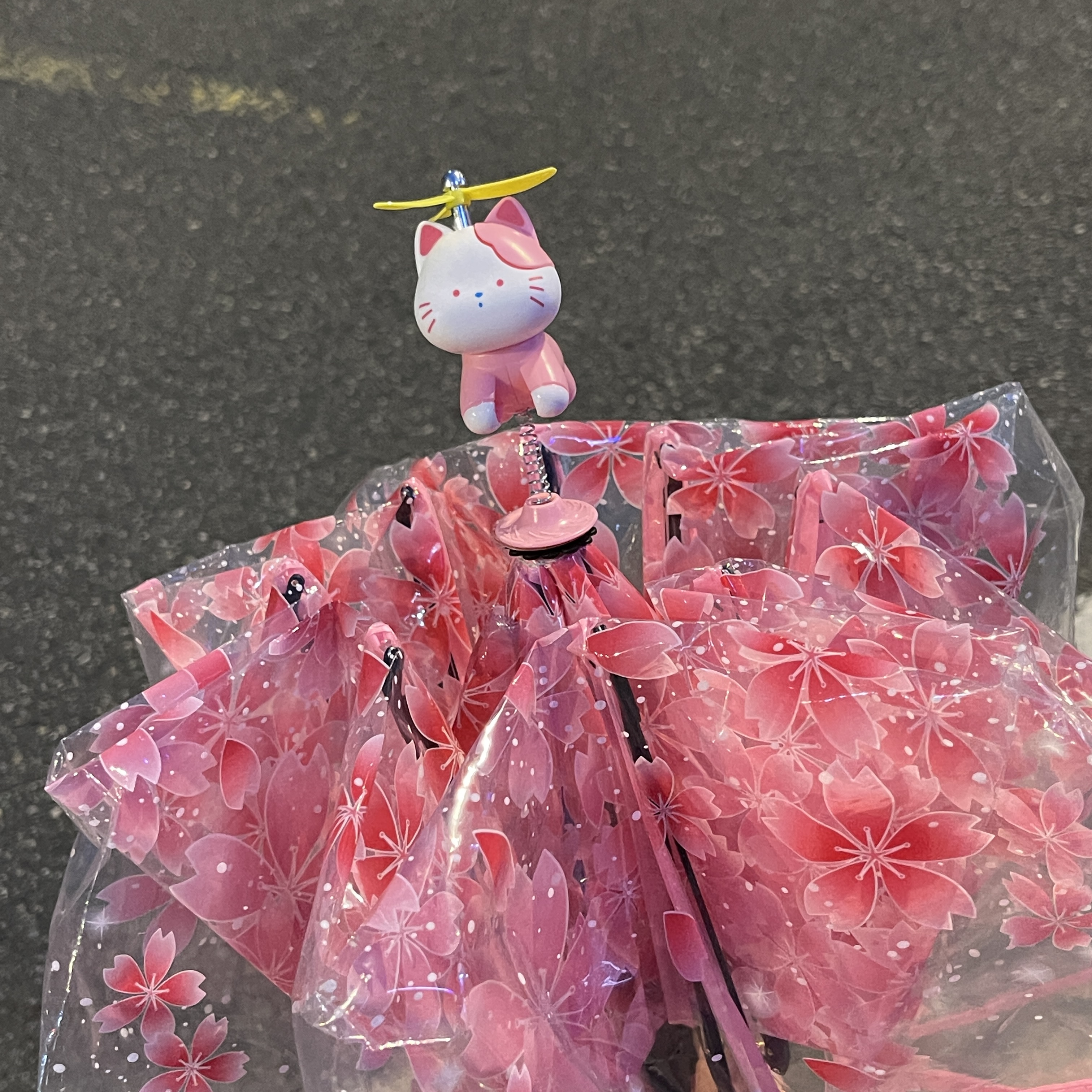 【重一】樱花小猫立体伞帽透明雨伞三折手动自动pvc雨伞ins饰品